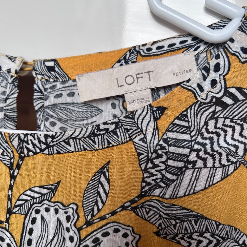 LOFT Yellow Floral Ruffle Sleeve Blouse - Picture 3 of 3